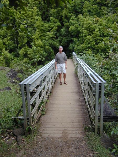 Kirk on the bridge to the upper pools