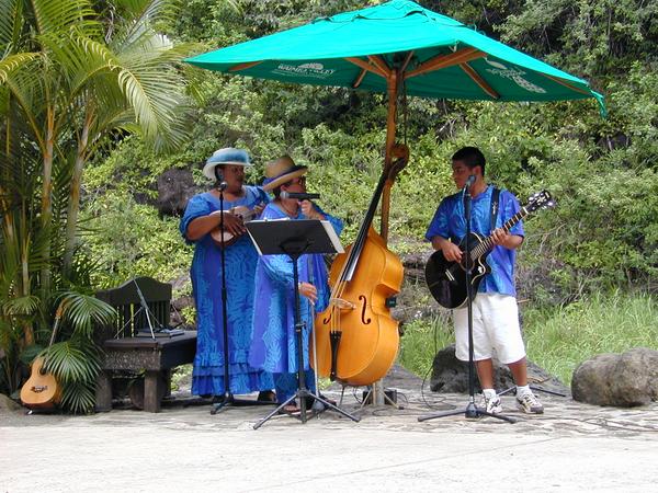 The welcoming band at the falls