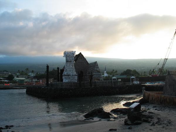 Ahuena heiau in the creeping morning sun