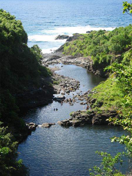Looking down to the ocean from the third pool