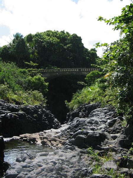 Looking up to the oheo bridge