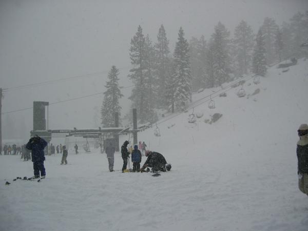 Snowstorm skiing