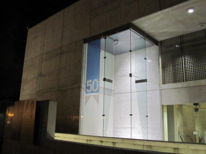 The entrance to the salk institute lit at night 20121216 1994730809
