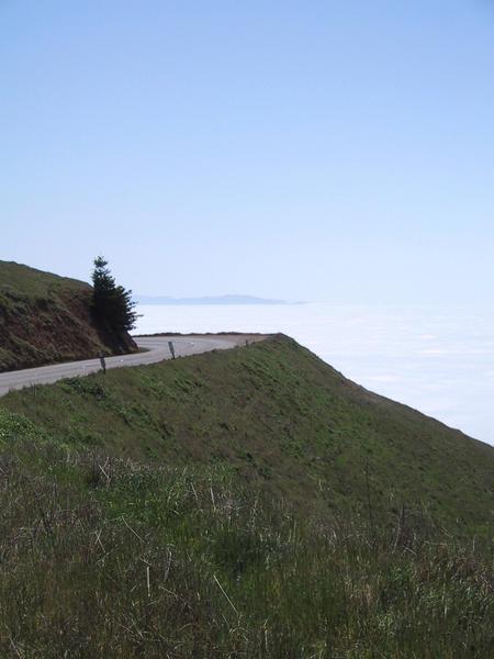 On the toll road, looking out to the fog