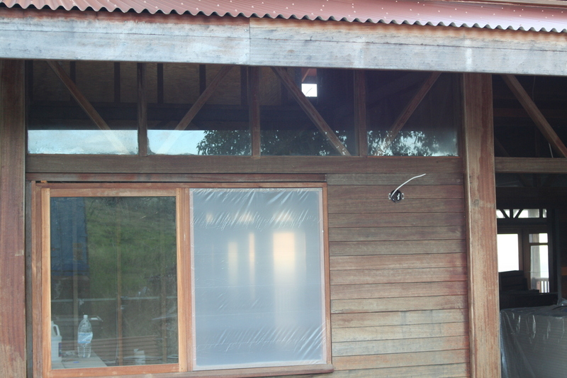 Plastic sheets on all the windows
