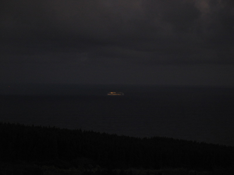 Cruise ship approaching in the night